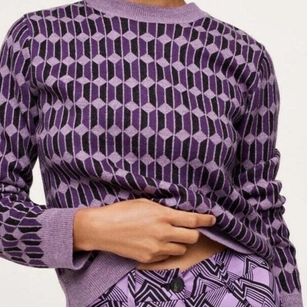 Geometric Patterned Purple Sweater